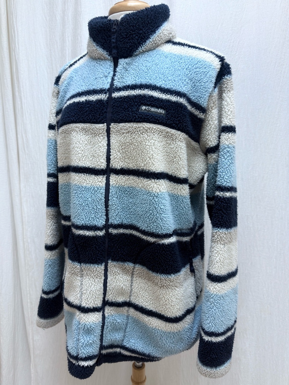 Columbia Women's Navy, Light Blue & Cream Striped Teddy Fleece Jacket